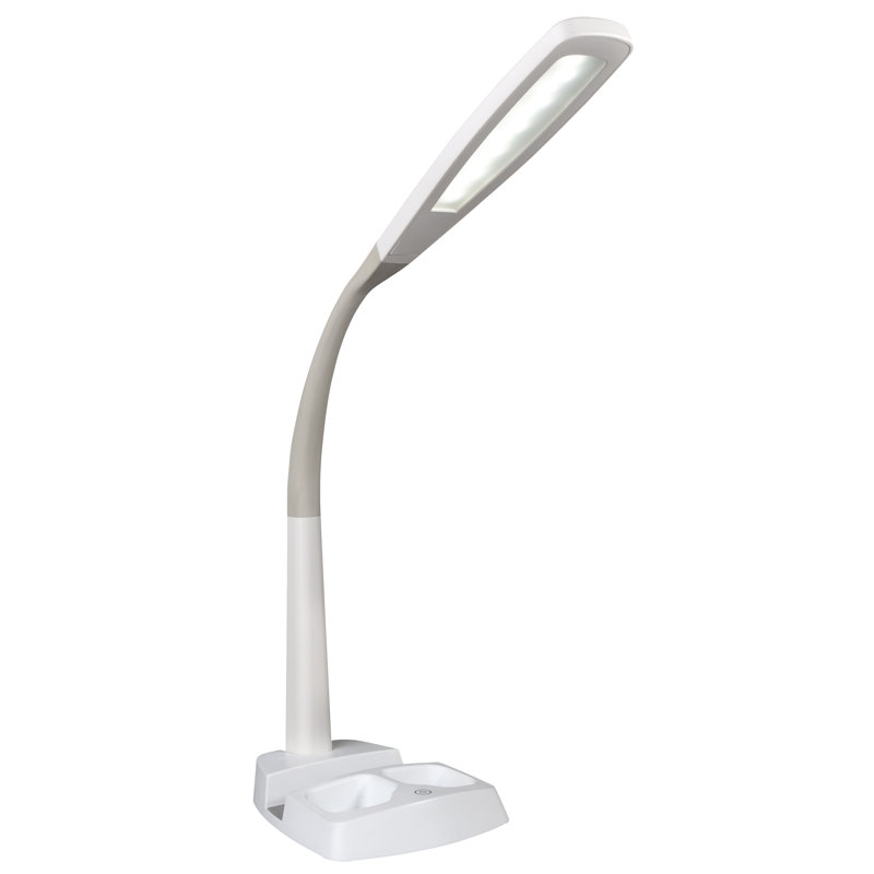 OttLite LED Desk Lamp with Tablet & Smart Phone Stand Storage Base, USB, & Flexible Neck Height
