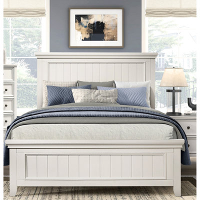 Full Size Bedroom White Furniture Bed, With Headboard, And Rails, Box Spring Required Modern Bed In Classic Finish, Wood Headboard & , Requires