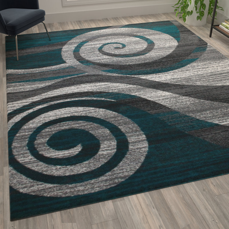 Tapis à motif de tourbillon moderne Aliodja, Rectangle 8 pi x 10 pi