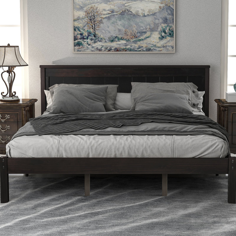 Queen Platform Bed With Headboard In , Wood Slat Base Support, No Box Spring Needed Bedroom Frame For Queen, & Tough