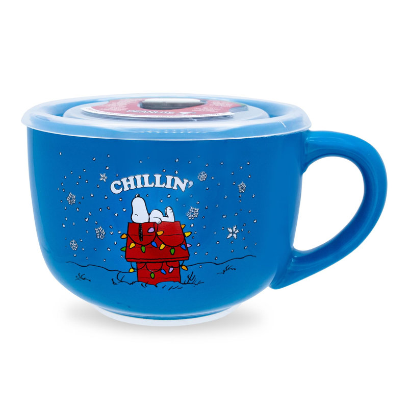 Grande tasse à soupe en céramique avec couvercle ventilé Peanuts Snoopy «Chillin» | Peut contenir 24 onces