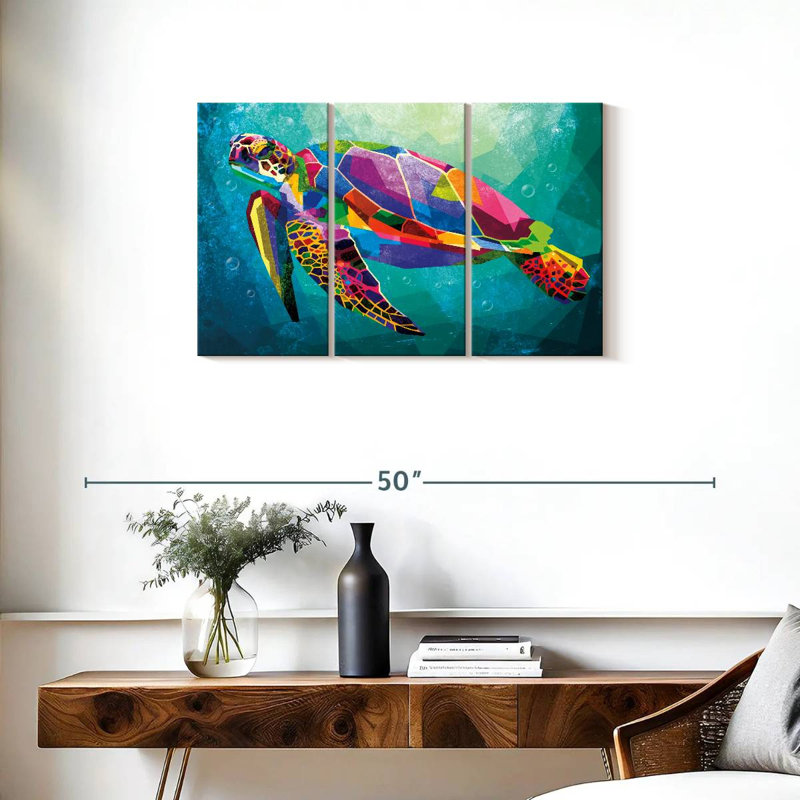 Tortue arc-en-ciel géométrique 3 pièces, H 20 po x l 33 po x P 1,25 po