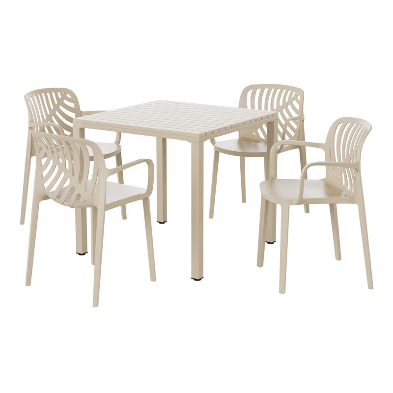 4-Person Outdoor Square Dining Set, Beige