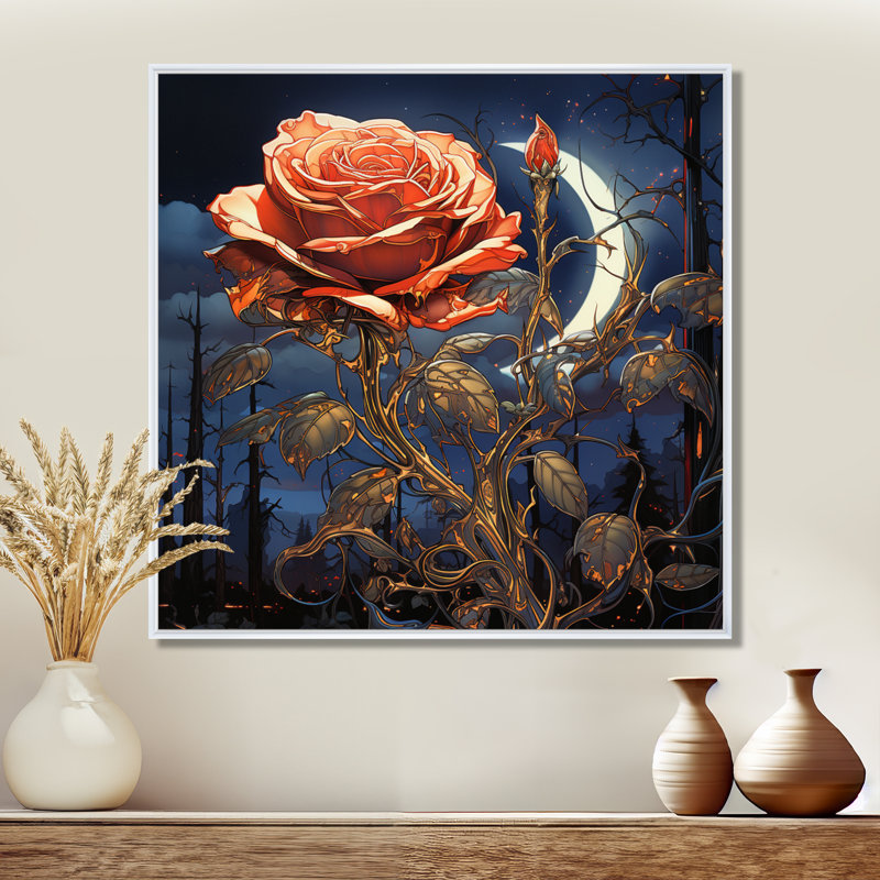 Rose rouge forêt rouge clair de lune - décoration murale Art Rose, Toile encadrée flottée blanche, H 30 po x l 30 po x P 1 po
