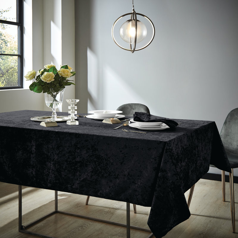 Crushed Velvet Table Cloth, Black, 137cm W x 178cm L