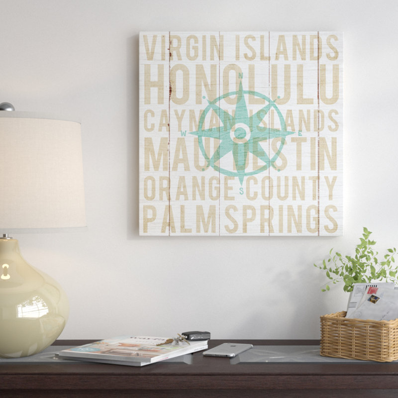 «Bon Voyage Series: Compass», art textuel sur toile, H 12 po x l 12 po x P 1,5 po, Toile tendue, Pas de tapis