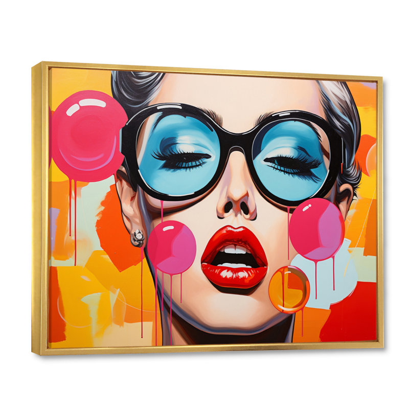 Décoration murale Pop Art Bubble Retro Portrait II - People, H 34 po x l 44 po x P 1,5 po, Cadre flottant doré