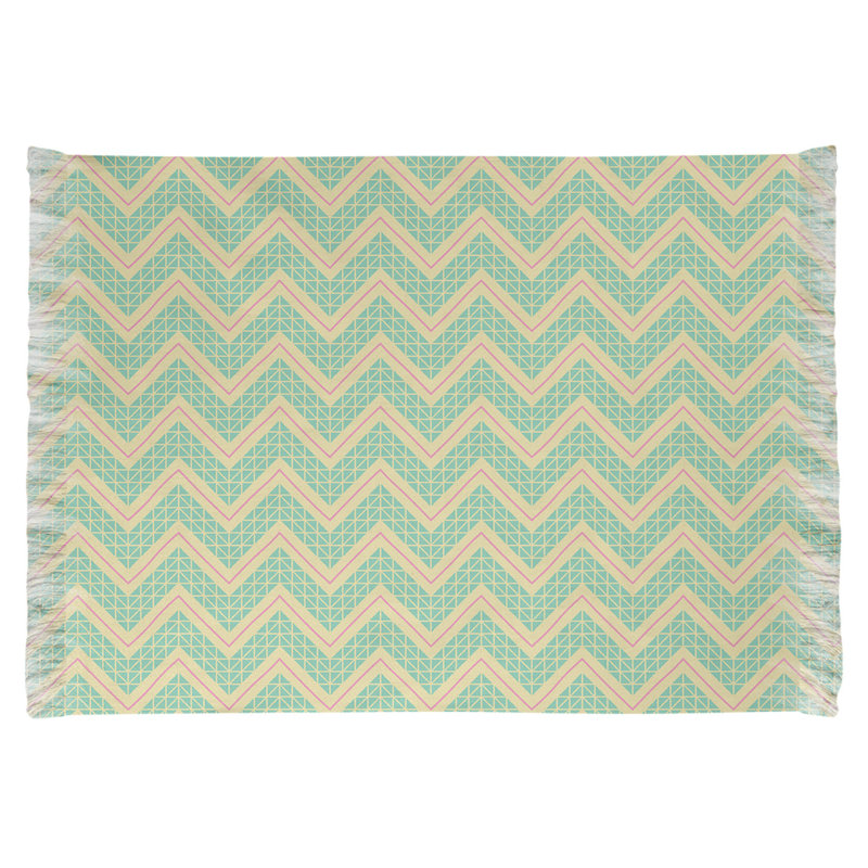 Tapis bleu/jaune à chevrons à main, Non