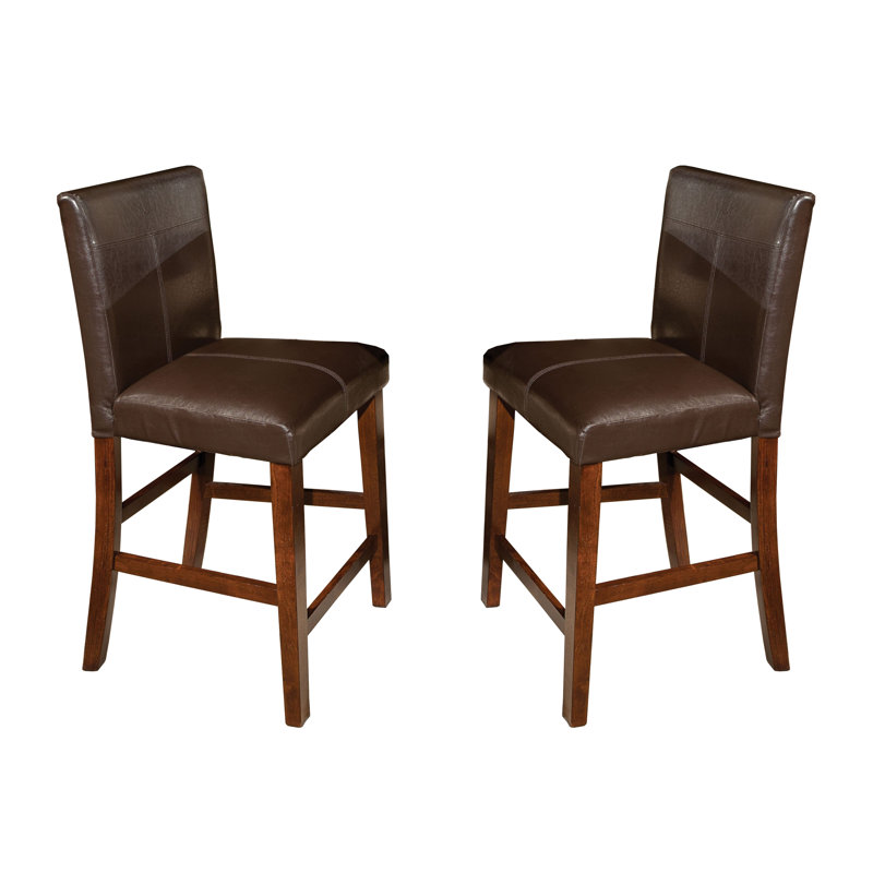 Upholstered Faux Leather Counter Stool with Solid Wood Frame