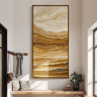 Large Framed Canvas Wall Art - Yellow Layered Mountain Abstract Landscape Prints - 60"x30"