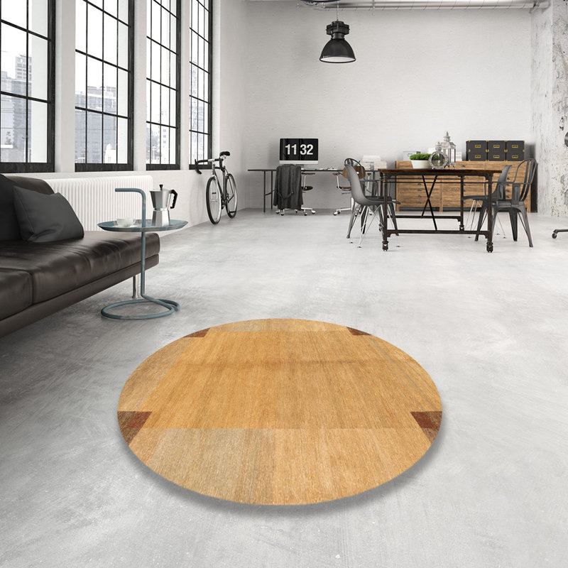 Tapis contemporain brun / beige, Rond 5 pi