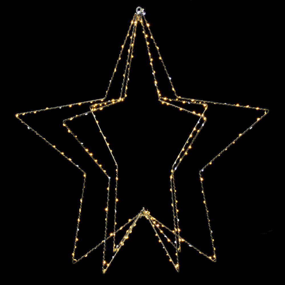 Warm White Twinkle LED Five Point Star Steel Wire Silhouette Light., 30" H x 30" W x 30" D, 300