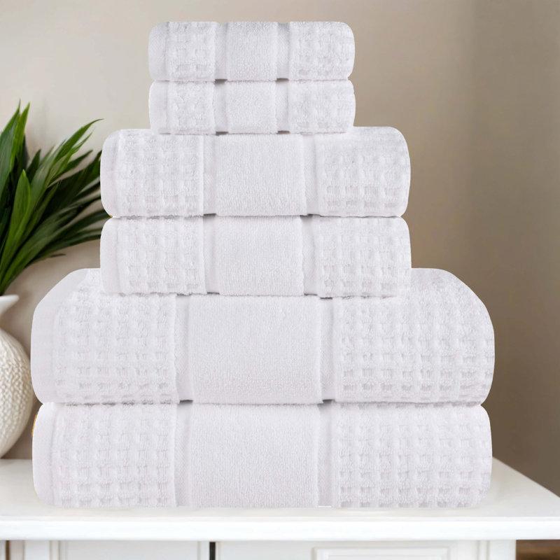 Hisela Zero Twist Cotton Solid Waffle Honeycomb Plush Soft Absorbent Medium Weight Assorted Towel Set, White