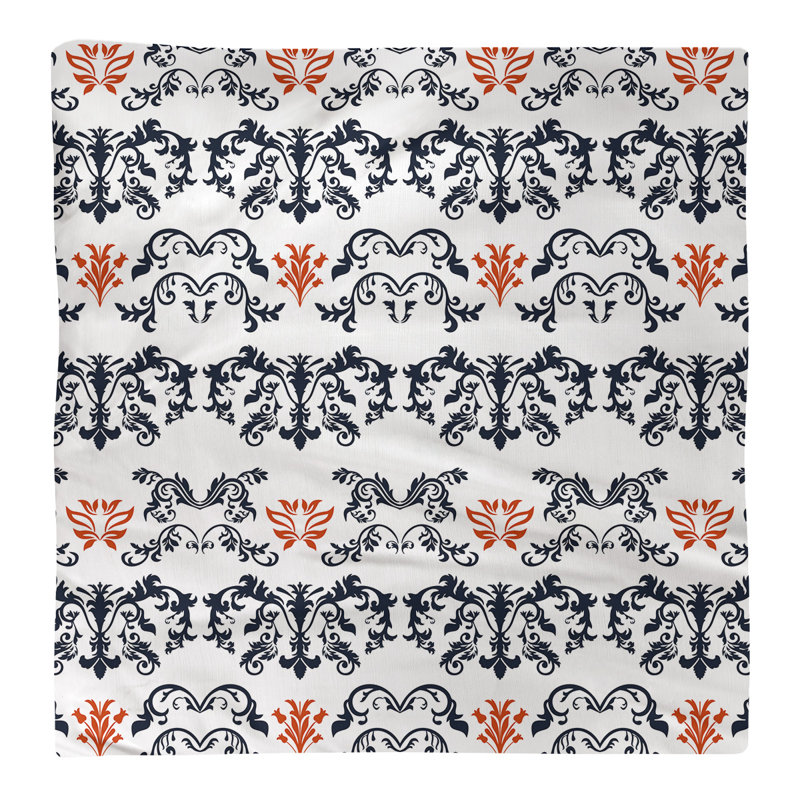 Damask Square Napkin, Dark Navy/White/Orange, Cotton, 10" W x 10" L