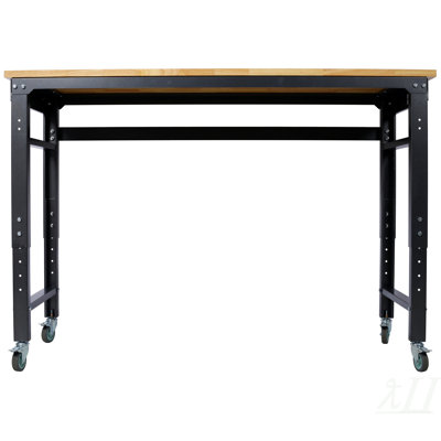 Workbench - 60" Wide Rolling Workbenches for Garage - Adjustable Height, Workshop Tool Bench, Metal with rubber Wood Top,Black Hammertone leg