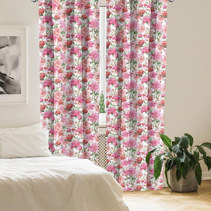 Shabby Floral Semi-Sheer Rod Pocket Curtain Panels, 28" x 63"