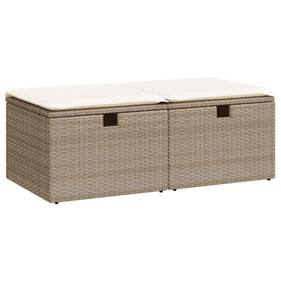 vidaXL Patio Sofa Set with Cushions Storage Stools 2 Piece Poly Rattan Acacia