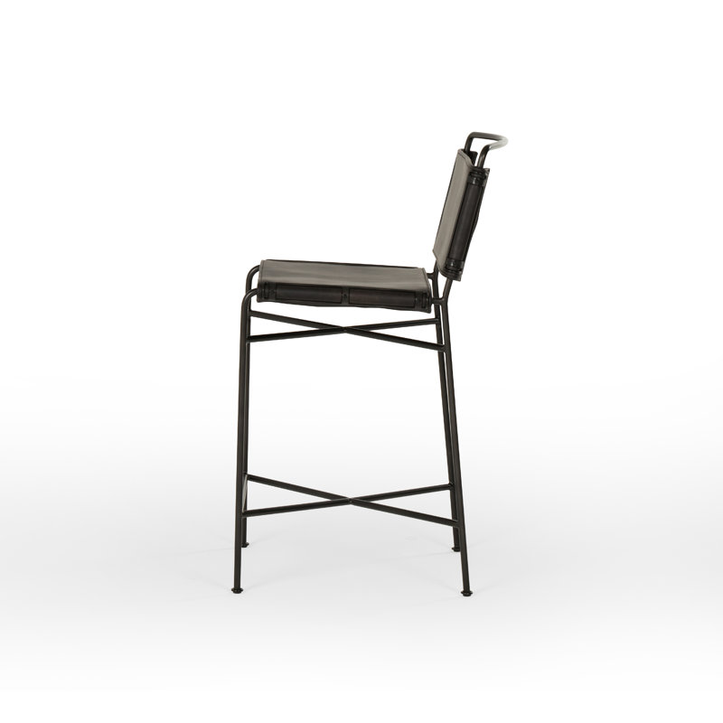 Kenza Counter Stool, Counter Stool (26” Seat Height), Vegan Leather-Black, Black