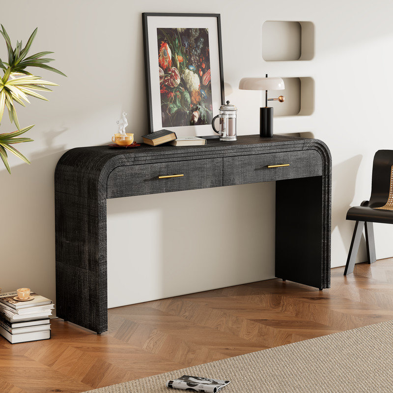59" Wide Sideboard, Farmhouse Sideboard with Two Top Drawer, Black