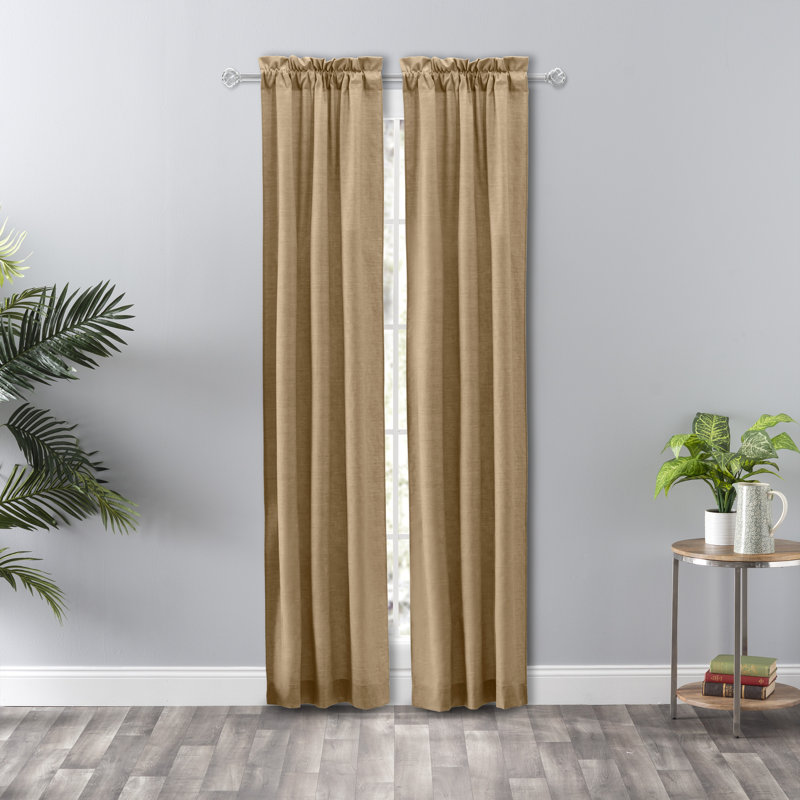 Lisa Cotton Blend Room Darkening Curtain Pair, Tan, 28" W x 84" L