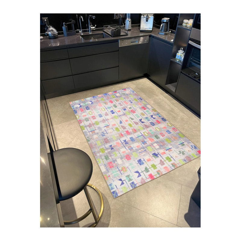 Cube Geometric Themed Patterned Woven Base Carpet And Washable Carpet, Runner 2'6" x 6'7"