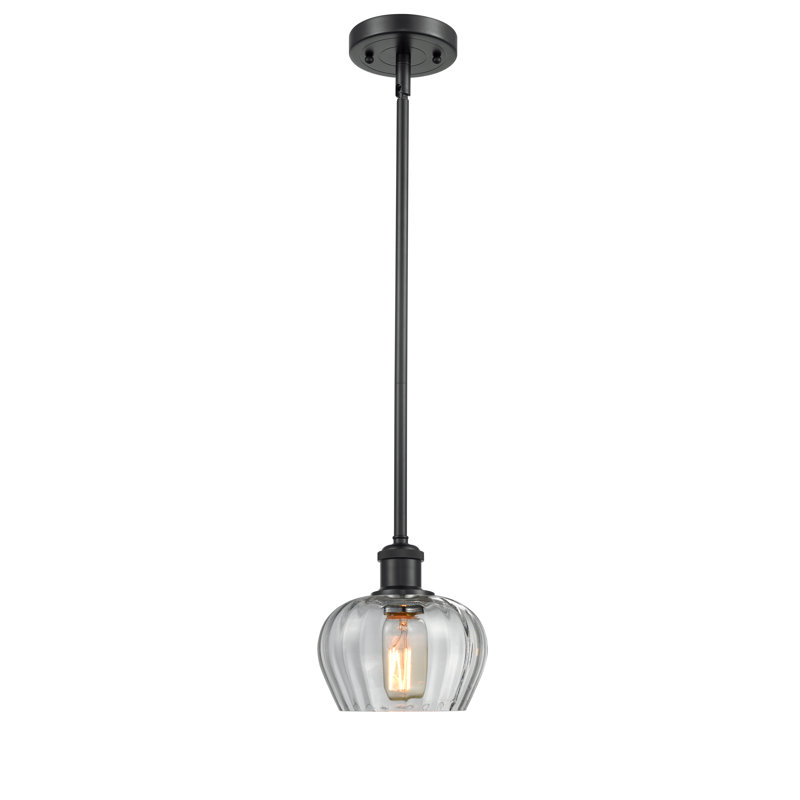 Luminaire suspendu en forme de cloche à 1 lumière Patrina, Noir mat, Transparent, Ampoule non incluse