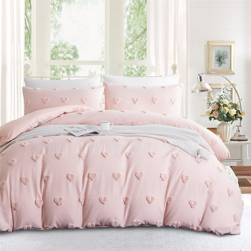  Nayoroom Tufted Heart Dot Duvet Cover Boho Ultra Soft Jacquard Embroidery Shabby Elegance Washed Microfiber Bedding Set