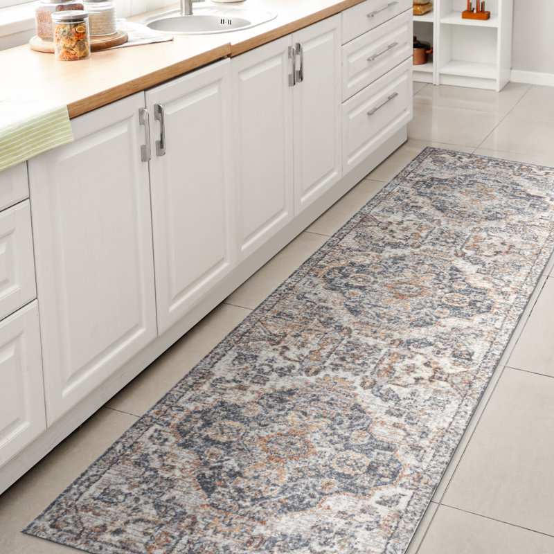 Mirnes Bohemian Medallion Low-Pile Machine-Washable Cream/Blue/Terra Rug, Runner 2' x 7'10"