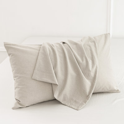 MooMee 100% Washed Cotton Pillowcases Linen Like Textured Breathable Soft