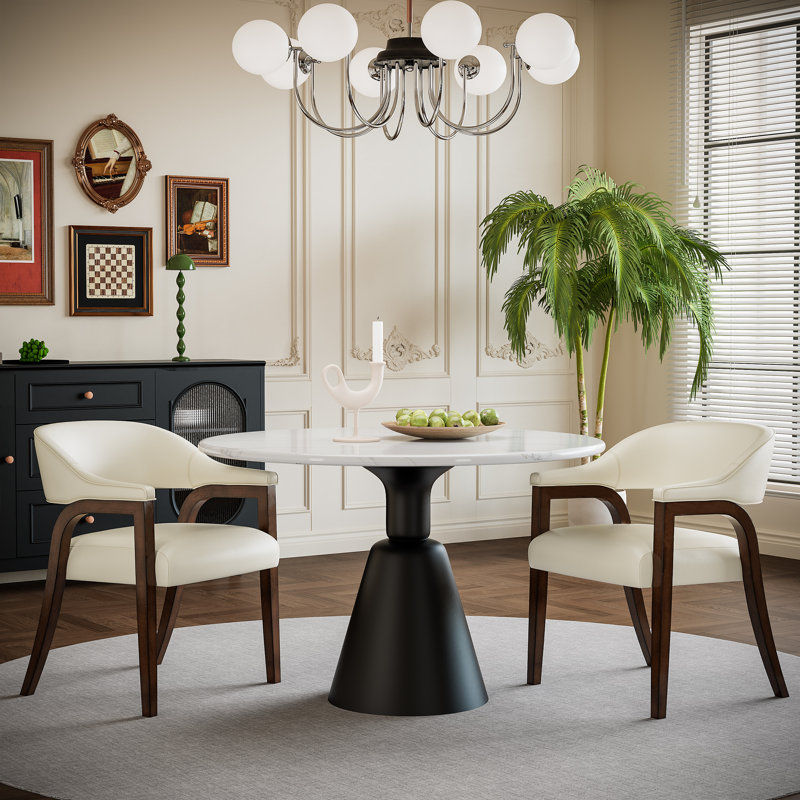 LUMERA Collection Set of 3 Mid-Century Modern Dining Chairs, Upholstered Faux Leather, Solid Wood Frame, Comfortable Kitchen & Dining Room Seating Cream White