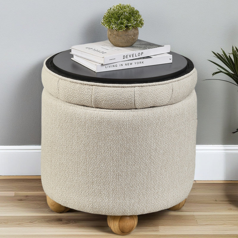 Repose-pieds rond avec rangement, repose-pieds rond multifonctionnel, couvercle pouvant être retourné comme plateau de table, avec espace de rangement