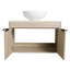 Meuble-lavabo mural de conception moderne avec lavabo en céramique et tablettes de rangement latérales-940883818