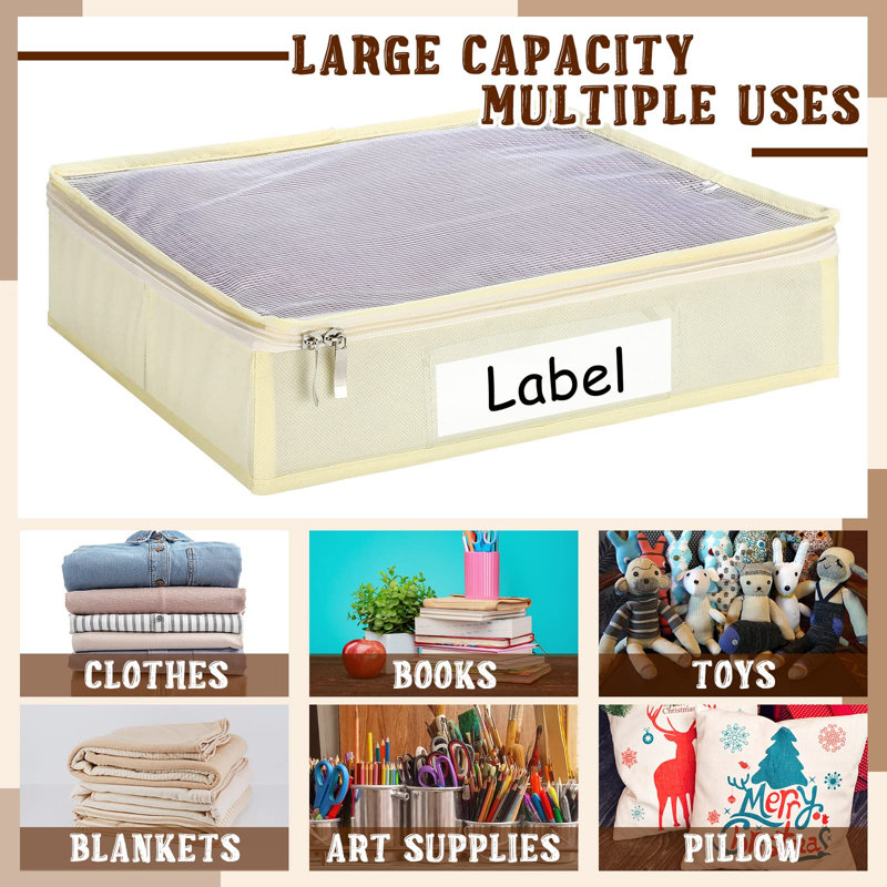 6 Pcs Sweater Storage Bags Easy Gliding Zippered Sweater Bag Sweater Organizer Closets Under The Bed Zippered Storage Bags With Label Pocket(Beige)