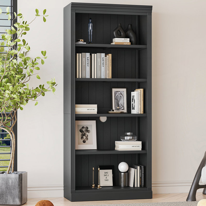 Bibliothèque en bois avec bande lumineuse à DEL, tablettes réglables à 5 niveaux pour livres, CD et films, idéale pour le salon et le bureau personnel