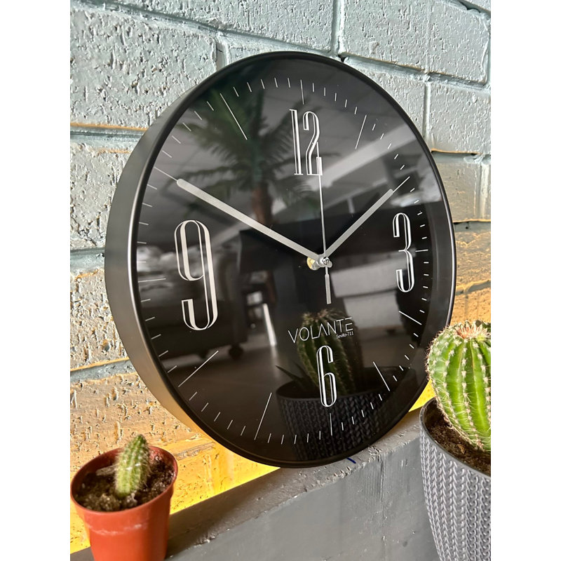 Stylish Decorative Wall Clock, Black & Silver, 11.8 inches Diameter | 100% Plastic, Real Glass Cover, Thickness: 1.8 inches | Perfect for Home, Office & Living Spaces, Elegant Design & Accurate Timekeeping