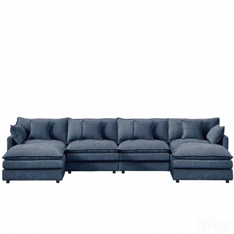 130.7" U-Shaped Modular Sectional Sofa, Chenille Fabric with Ottoman - Blue, Blue