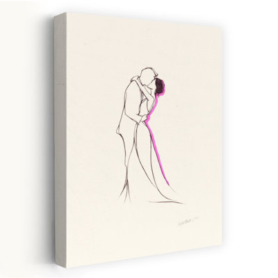 Illustration au trait élégante d'une mariée et d'un marié embrassant un baiser romantique