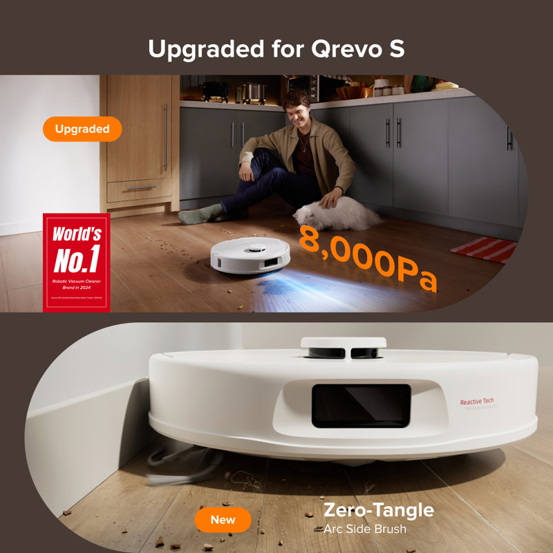 Roborock Qrevo Series, Robot Vacuum Cleaner and Mop, 8000Pa Suction, Anti-Tangle Brushes, Smart Obstacle Avoidance, Self-Washing (QV 35A)