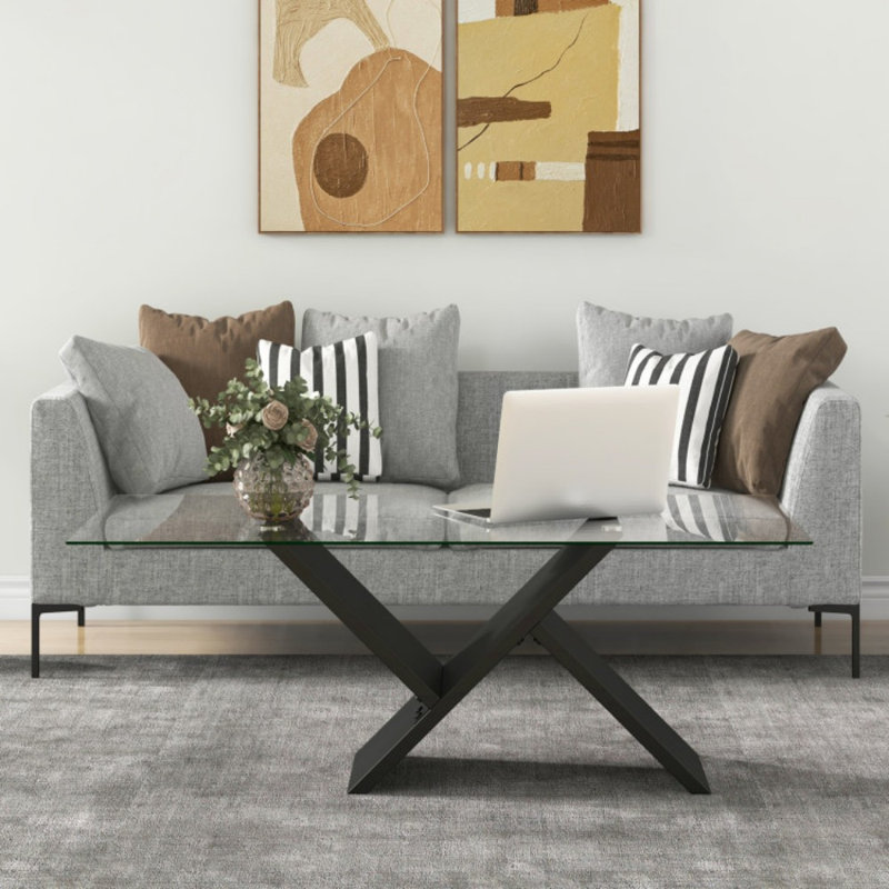 Table basse moderne 47 po avec plateau en verre trempé