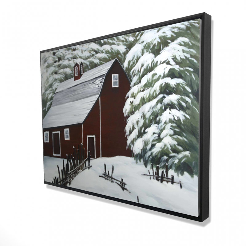 Red Barn In Snow Print On Canvas
