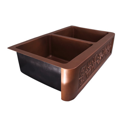 Sicily 36'' L Farmhouse / Apron Double Bowl Copper Kitchen Sink