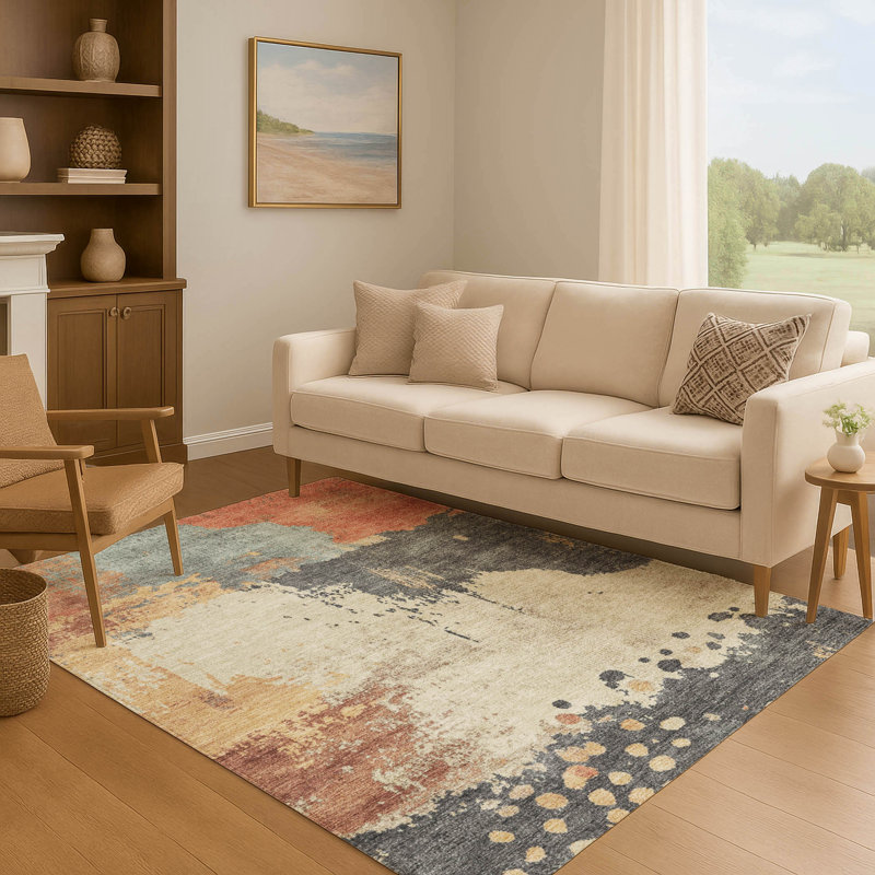 Premium Machine Washable Pinkston Abstract Rug, Rectangle 2'6" x 3'10"