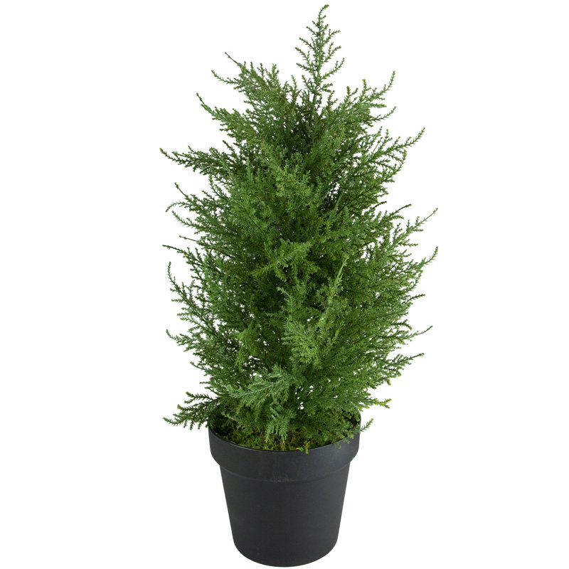 Petit arbre à cèdre artificiel en pot rond non éclairé, H 36 po x l 11 po x P 11 po