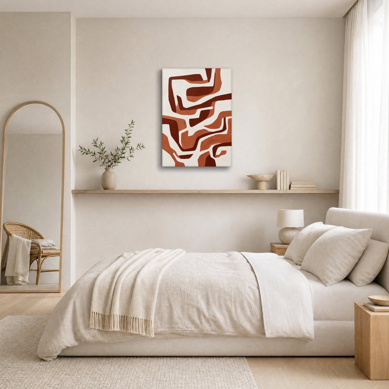 Toile murale abstraite texturée rouille et crème à coups de pinceau, H 30 po x l 20 po