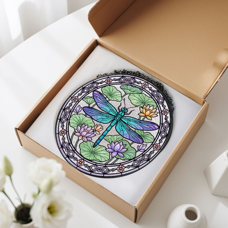 Vitrail Dragonfly Lotus, H 7,8 po