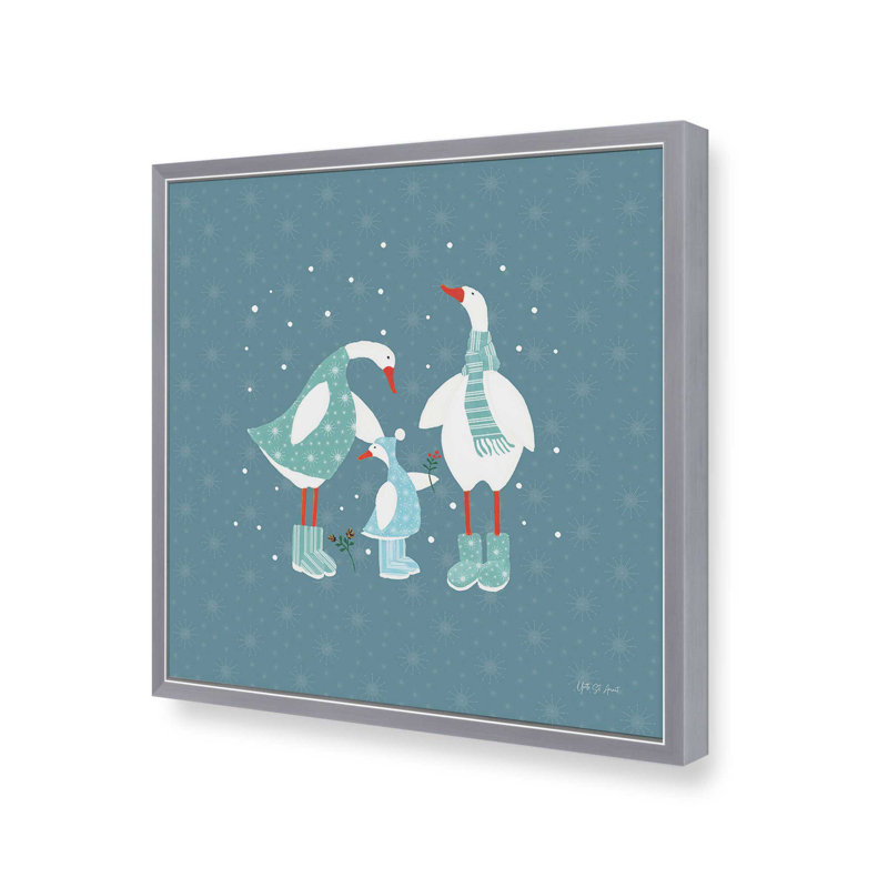 «Ducks in the Snow IX» par Yvette St. Amant, reproduction d'art, H 12 po x l 12 po, Argent