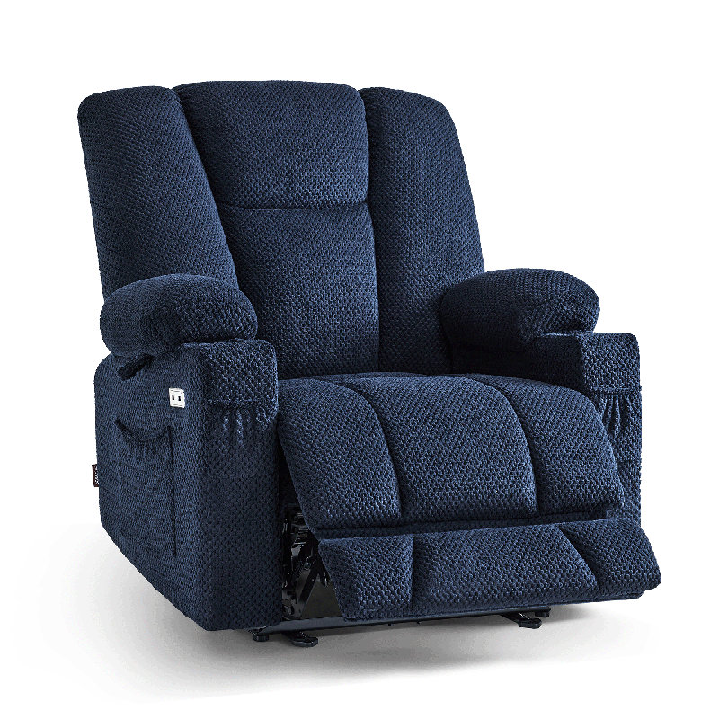Fauteuil inclinable électrique de 25,2 po de largeur avec massage chauffant et vibrant, Bleu Yale