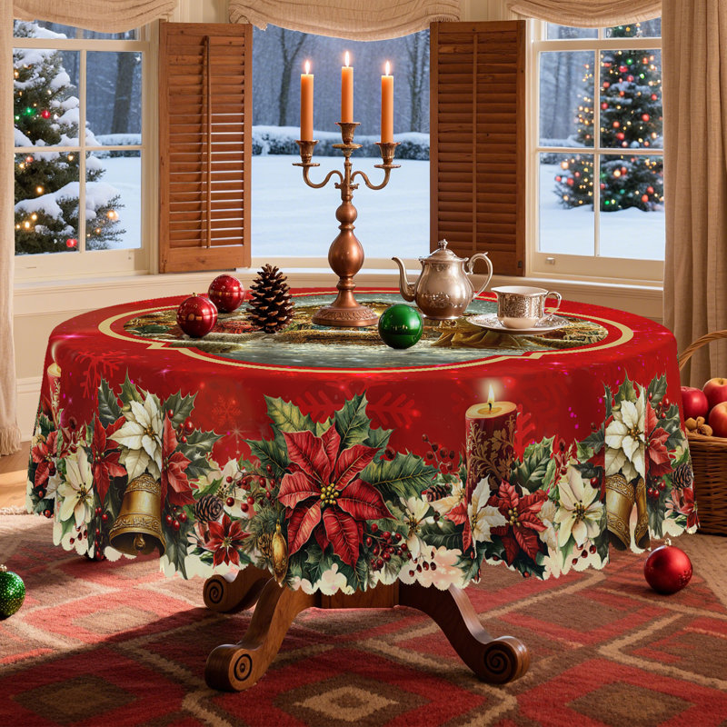 Machine-washable red Christmas Jesus design polyester tablecloth