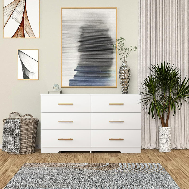 Commode 6 tiroirs Nithara, Blanc