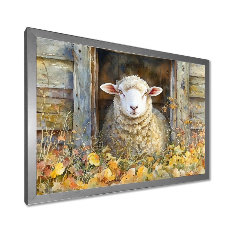 Dulinsky Sheep Floral Portrait At The Barn - Sheep Large, art mural, Reproduction encadrée d'une seule photo, Argent argent